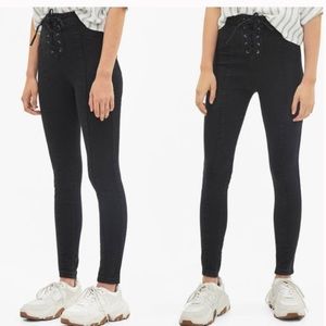 NWT Bershka Black Lace Up Skinny Stretch Jeans. 2